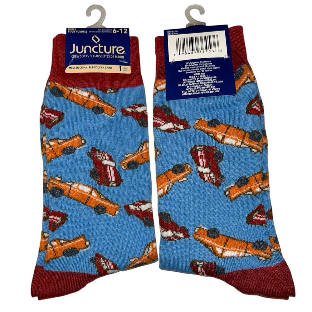 1x Juncture Mens Crew Socks Cars Size 6-12